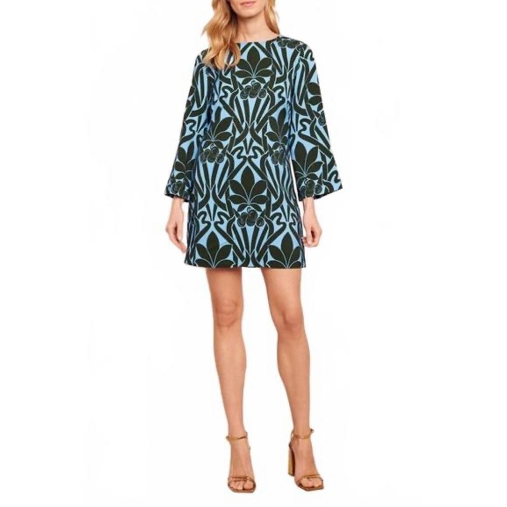 Cara Cara Size L, NWT saffron Gossamer Blue and green Floral Dress